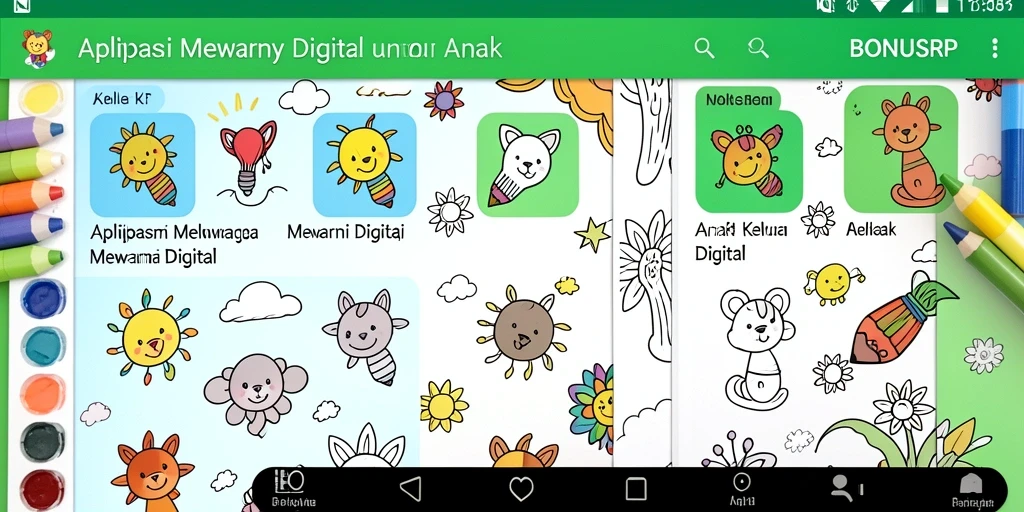 Tampilan antarmuka aplikasi BONUSRP yang ramah anak dan penuh warna.