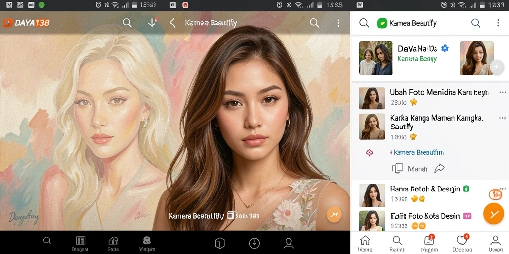 Tampilan antarmuka aplikasi DAYA138 dengan berbagai fitur Kamera Beautify.