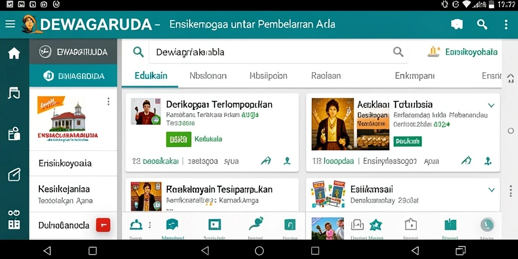 Antarmuka menarik aplikasi DEWAGARUDA yang memudahkan eksplorasi informasi.