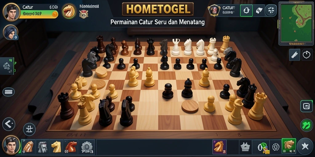 Antarmuka HOMETOGEL menampilkan papan catur yang menarik dan mudah digunakan.